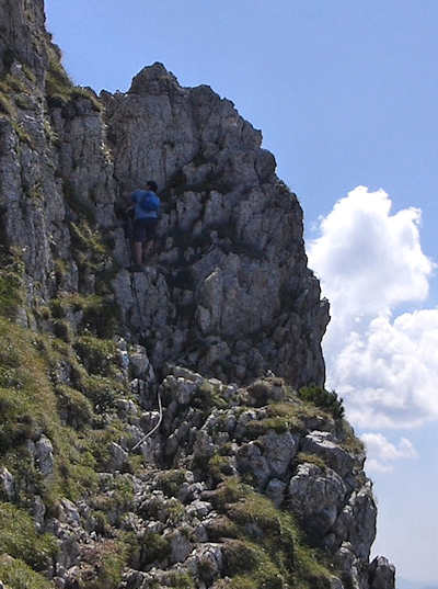 Climbing up a limestone ridge at
Piatra Craiuli, the heart of the Carpathians in Romania