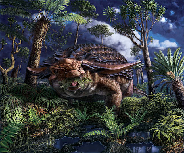 Illustration of Borealopelta markmitchelli dinosaur by Julius Csotonyi © Royal Tyrrell Museum of Palaeontology