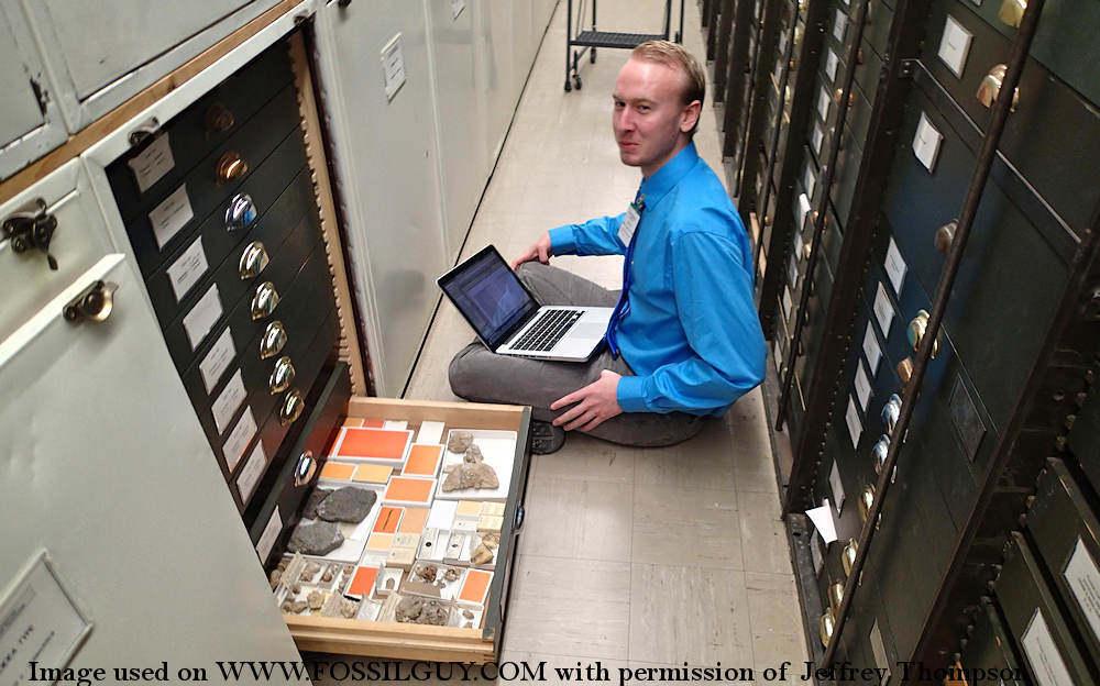 Jeffrey Thompson doing research in a collections room at the Smithsonian