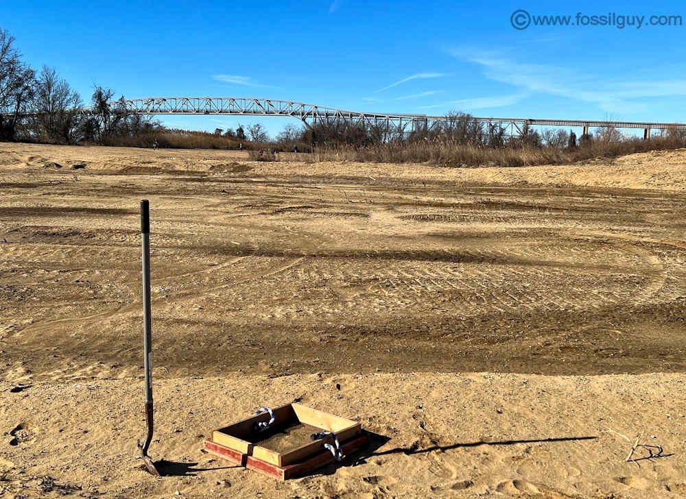 The dredge area at the C & D canal in Delaware. These piles contain Cretaceous Fossils.