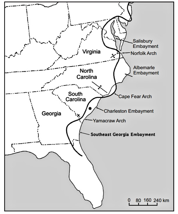 Diagram of the ancient embayments along the Eastern United States