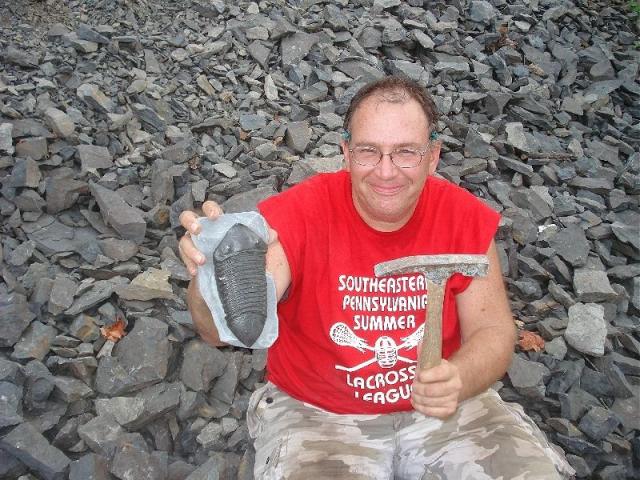 Larry is holding a cast of a Dipleura trilobite fossil