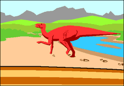 Animated gif of a dinosaur being fossilized.